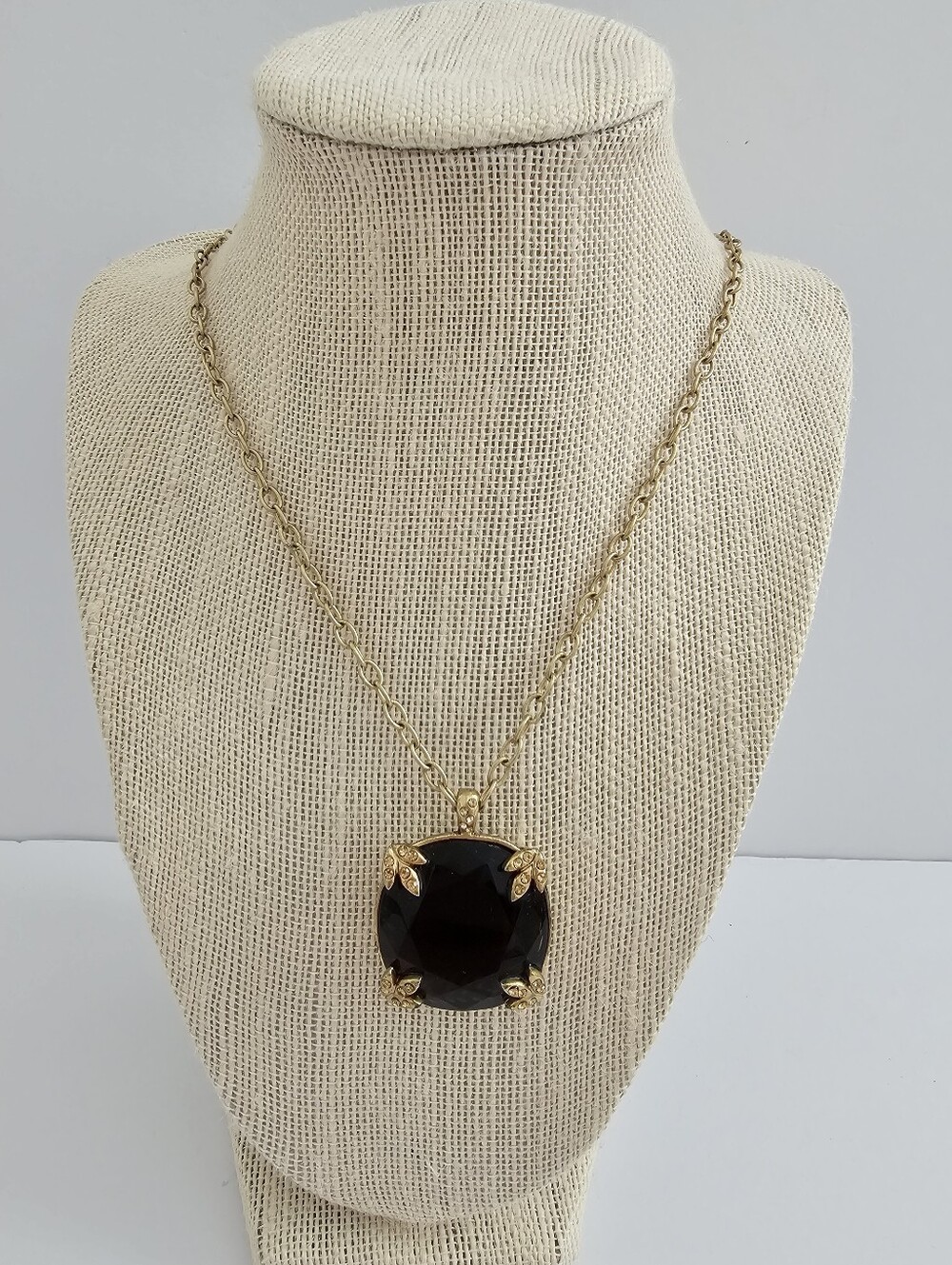 Vintage Sigrid Olsen Signed Smoky Brown Crystal Statement Pendant Necklace Long